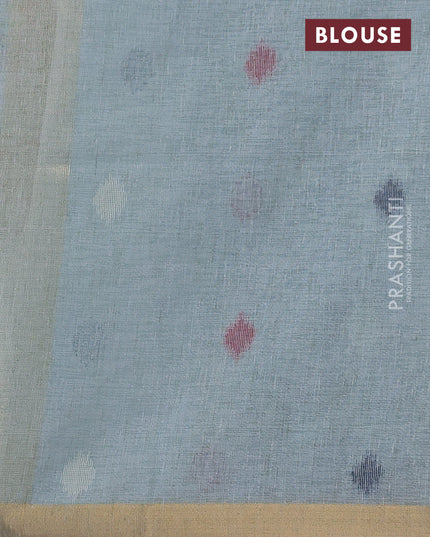 Linen cotton saree pastel blue with allover thread woven buttas and peacock pallu