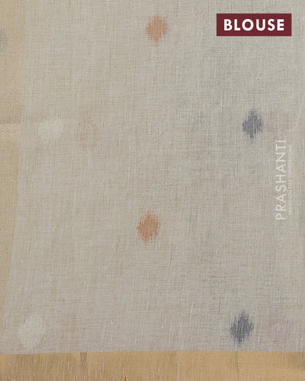 Linen cotton saree cream with allover thread woven buttas and peacock pallu