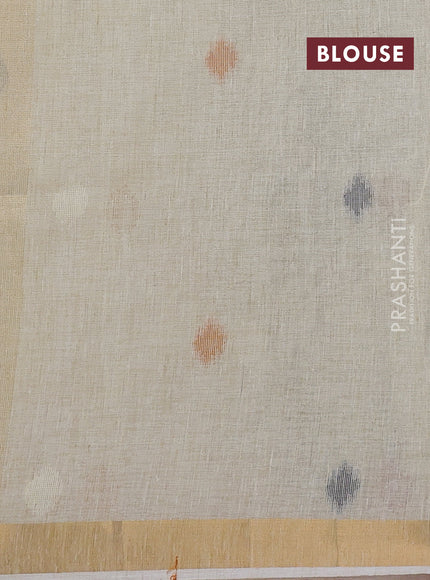 Linen cotton saree cream with allover thread woven buttas and peacock pallu