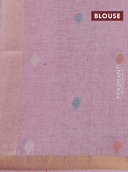 Linen cotton saree light pink with allover thread woven buttas and peacock pallu