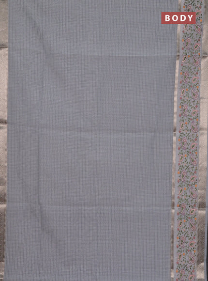 Kota saree grey and off white with plain body and embroidery work border
