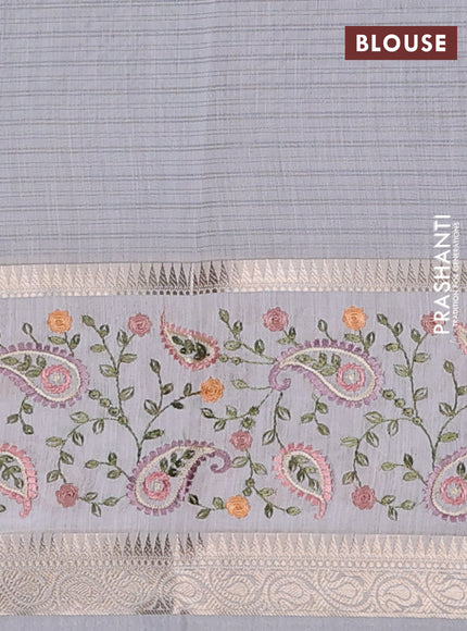 Kota saree grey and off white with plain body and embroidery work border