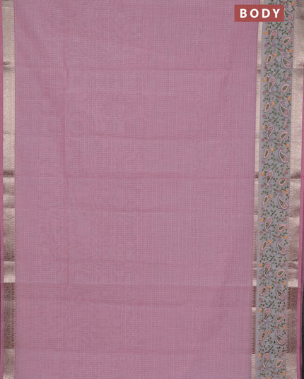 Kota saree light pink and off white with plain body and embroidery work border