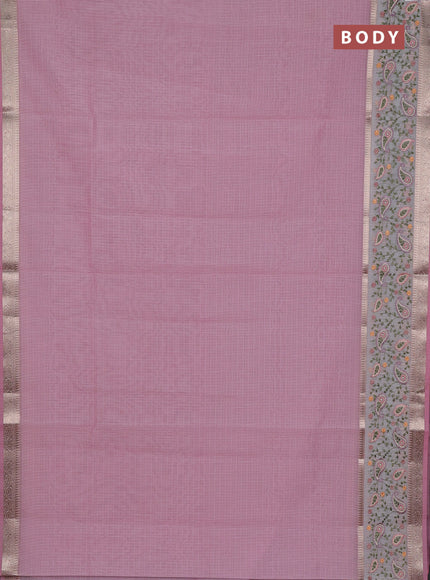 Kota saree light pink and off white with plain body and embroidery work border