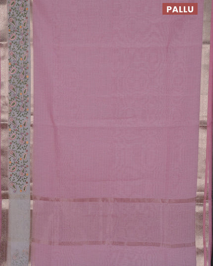 Kota saree light pink and off white with plain body and embroidery work border