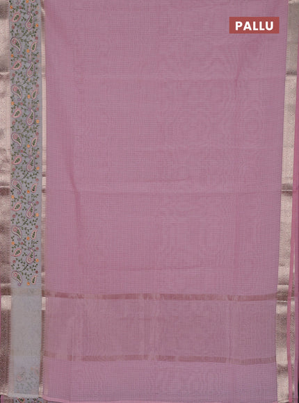 Kota saree light pink and off white with plain body and embroidery work border