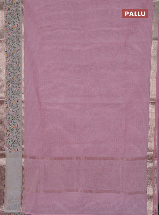 Kota saree light pink and off white with plain body and embroidery work border