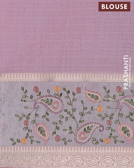 Kota saree light pink and off white with plain body and embroidery work border