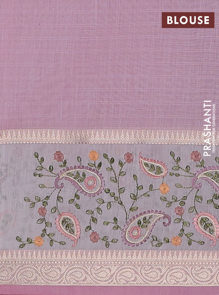 Kota saree light pink and off white with plain body and embroidery work border