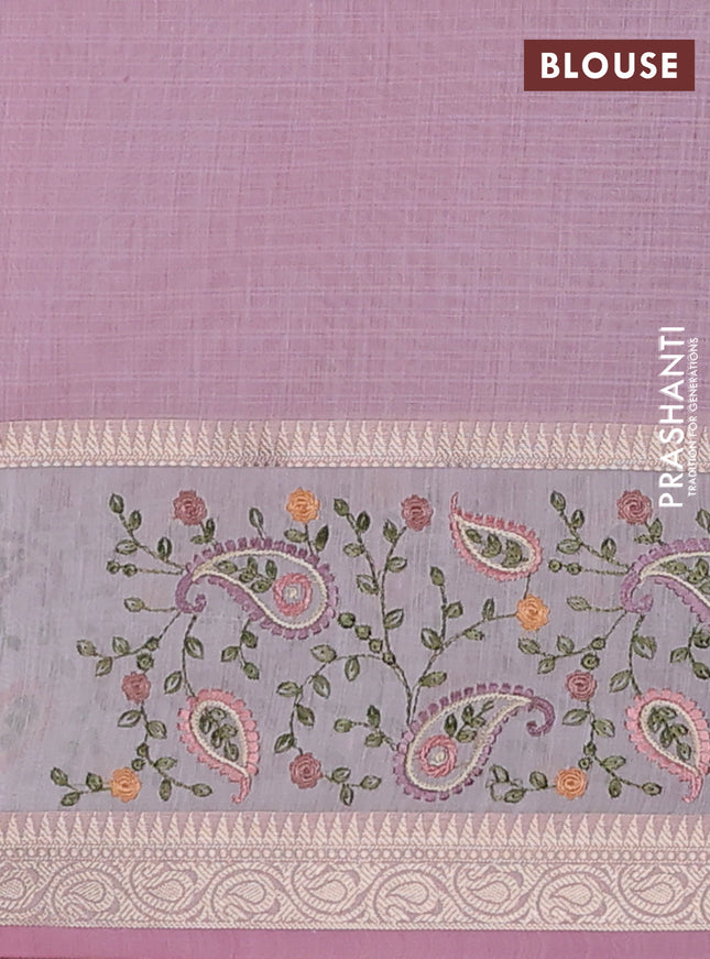 Kota saree light pink and off white with plain body and embroidery work border