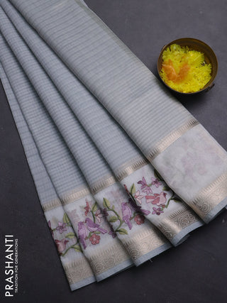 Kota saree grey and off white with plain body and embroidery work border