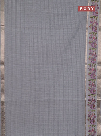 Kota saree grey and off white with plain body and embroidery work border