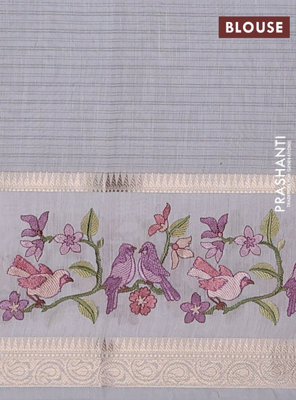 Kota saree grey and off white with plain body and embroidery work border