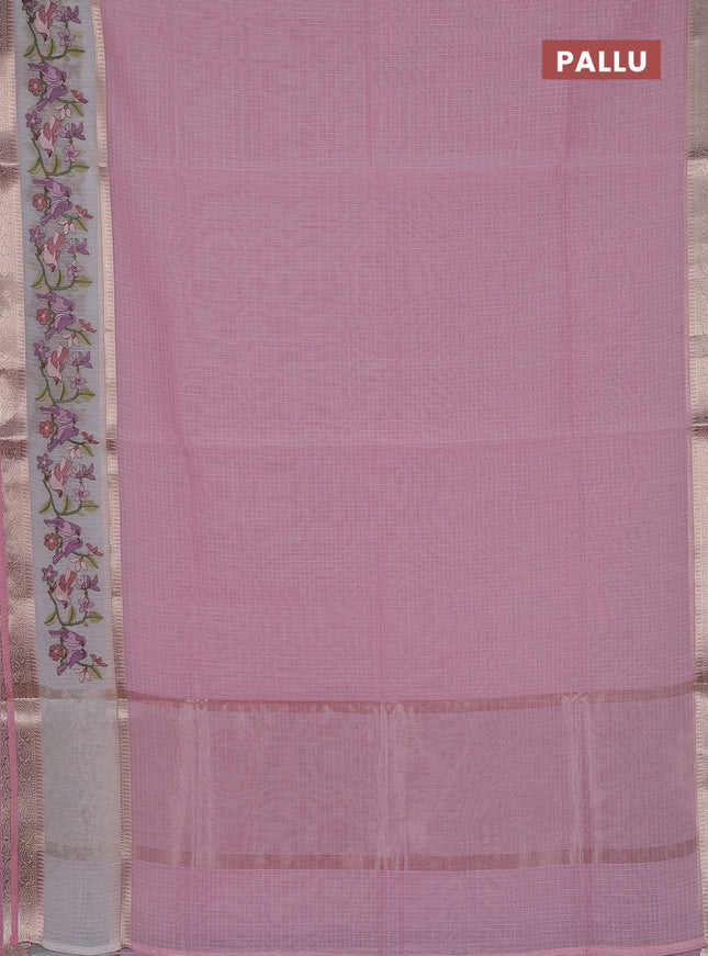 Kota saree light pink and off white with plain body and embroidery work border