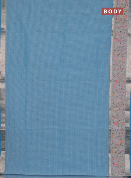 Kota saree light blue and off white with plain body and embroidery work border