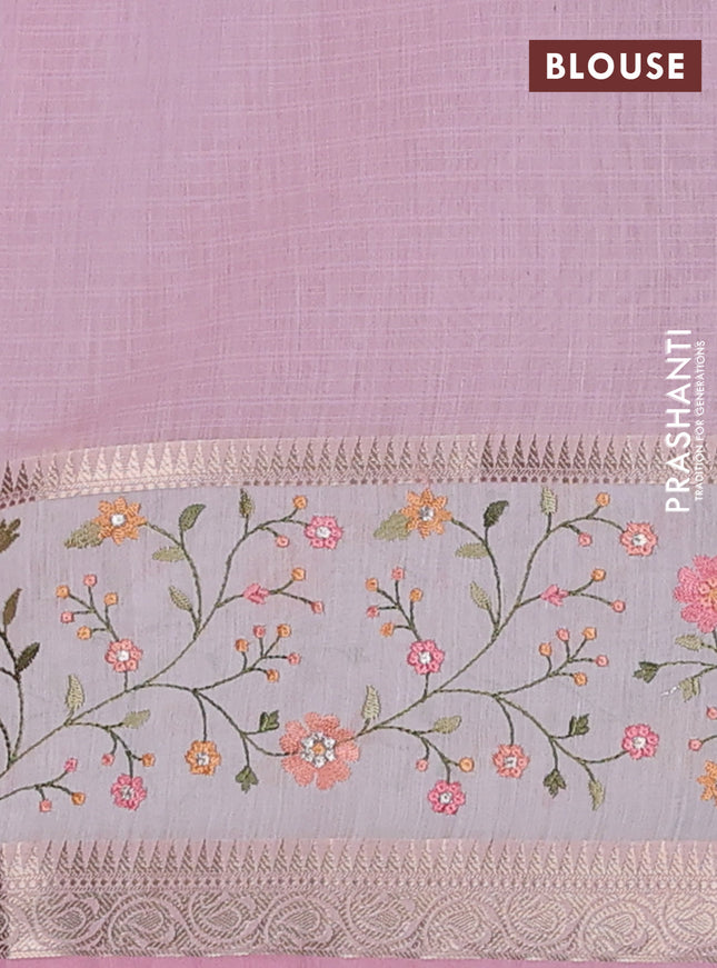 Kota saree light pink and off white with plain body and embroidery work border