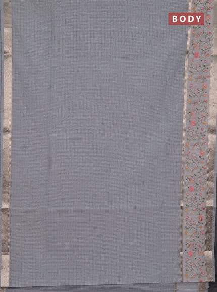 Kota saree grey and off white with plain body and embroidery work border