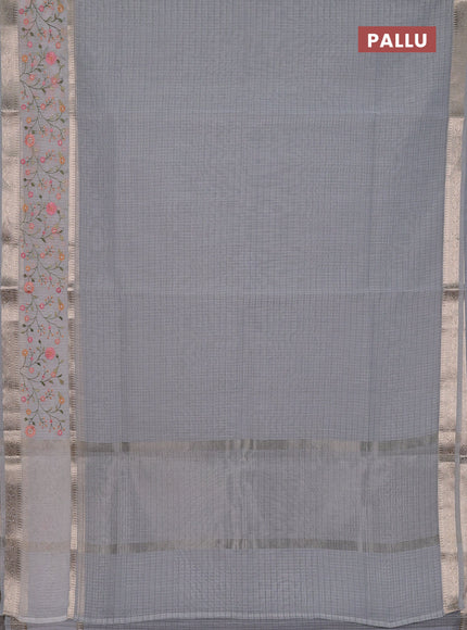 Kota saree grey and off white with plain body and embroidery work border
