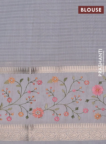 Kota saree grey and off white with plain body and embroidery work border