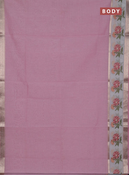 Kota saree light pink and off white with plain body and embroidery work border