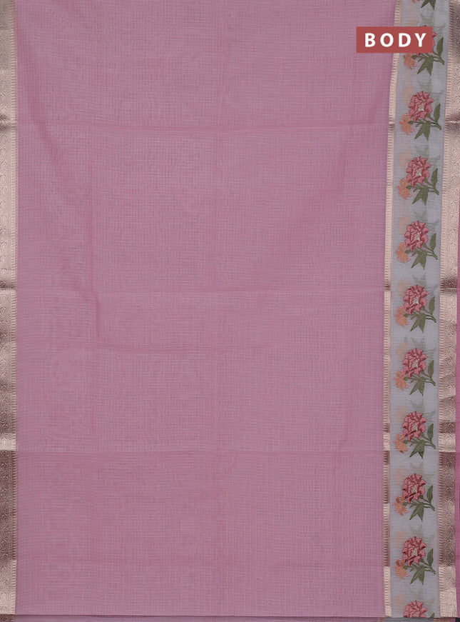 Kota saree light pink and off white with plain body and embroidery work border