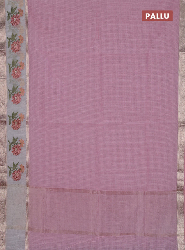 Kota saree light pink and off white with plain body and embroidery work border