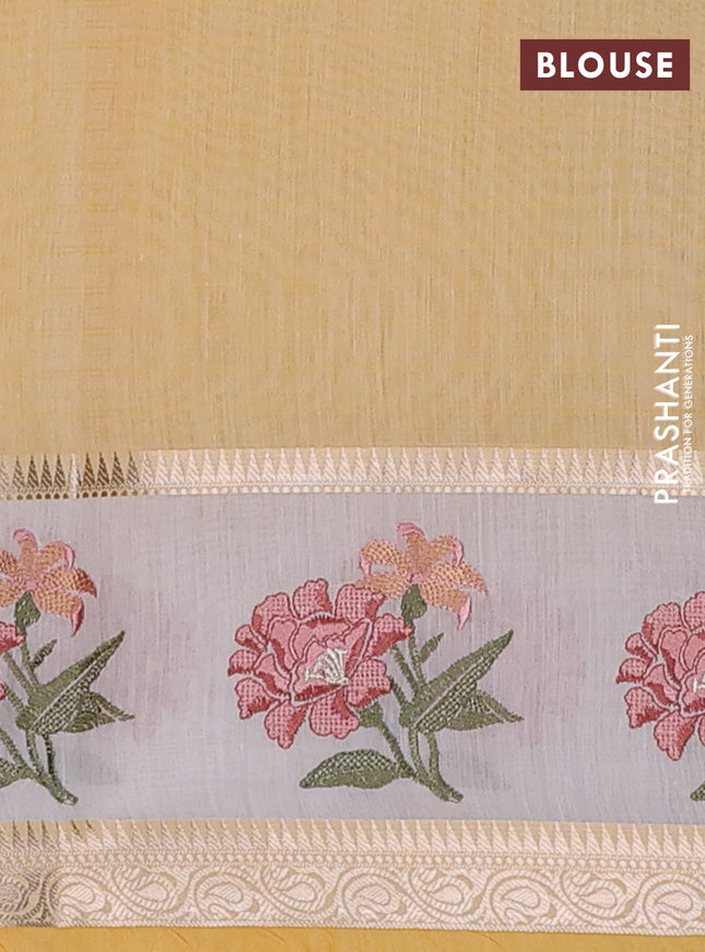 Kota saree yellow and off white with plain body and embroidery work border