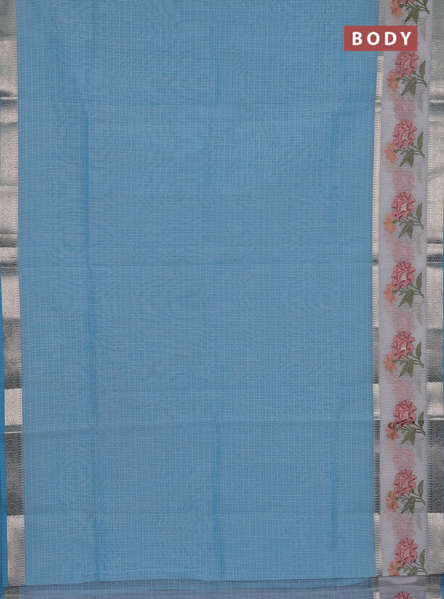 Kota saree light blue and off white with plain body and embroidery work border