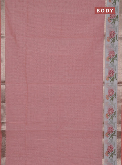 Kota saree peach shade and off white with plain body and embroidery work border