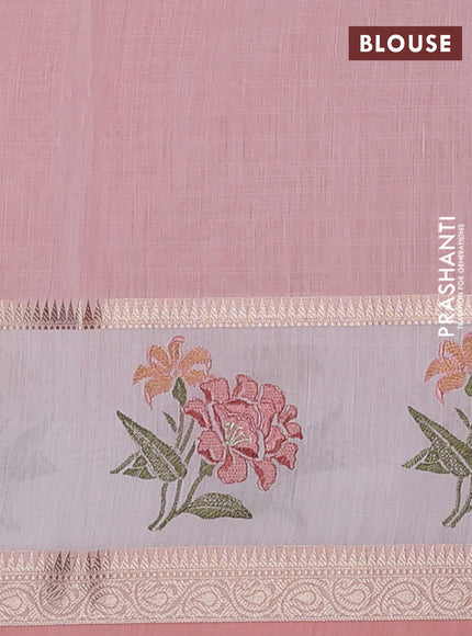 Kota saree peach shade and off white with plain body and embroidery work border