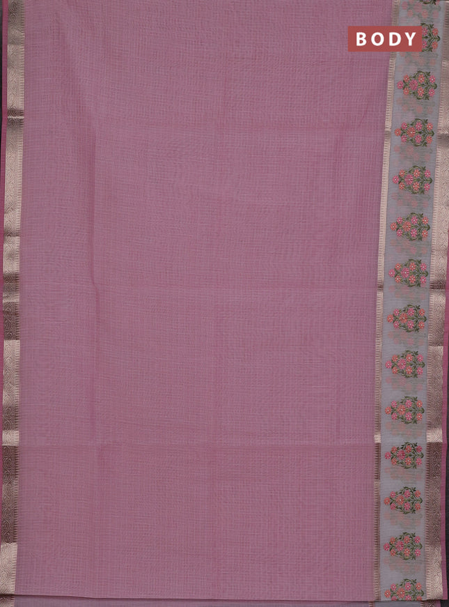 Kota saree light pink and off white with plain body and embroidery work border