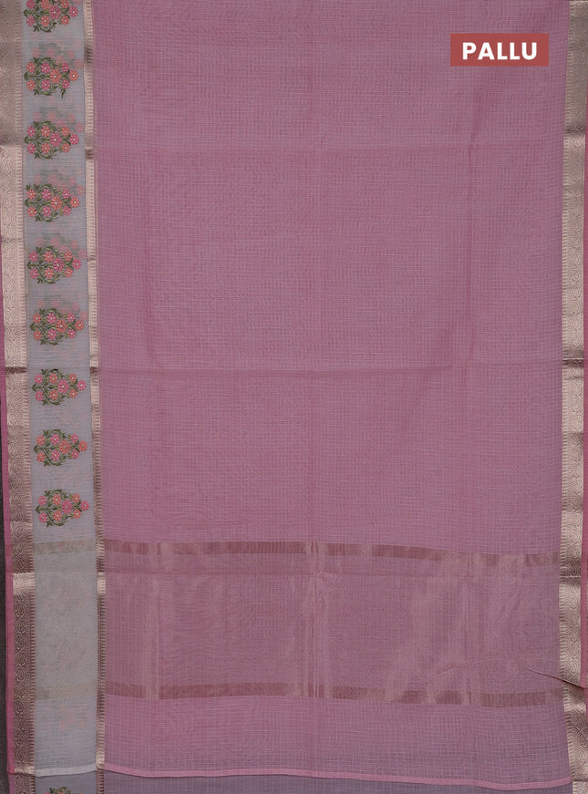 Kota saree light pink and off white with plain body and embroidery work border