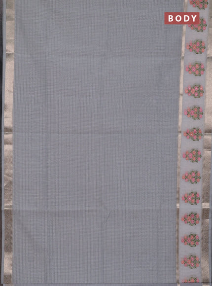 Kota saree grey and off white with plain body and embroidery work border