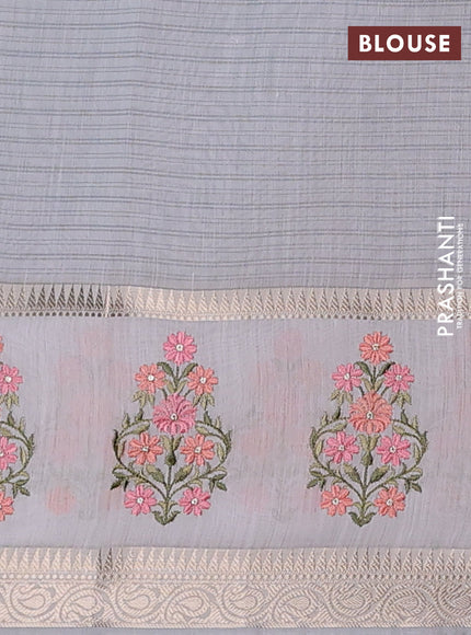 Kota saree grey and off white with plain body and embroidery work border