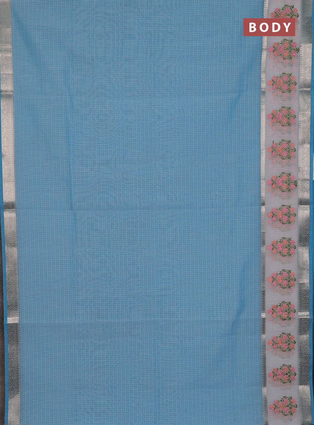 Kota saree light blue and off white with plain body and embroidery work border