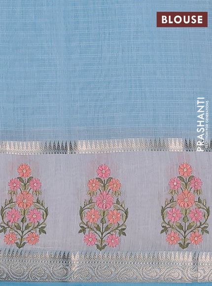 Kota saree light blue and off white with plain body and embroidery work border