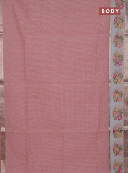Kota saree peach shade and off white with plain body and embroidery work border