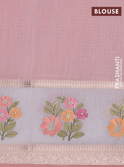 Kota saree peach shade and off white with plain body and embroidery work border