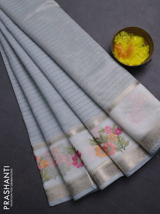 Kota saree grey and off white with plain body and embroidery work border