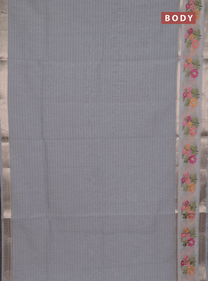 Kota saree grey and off white with plain body and embroidery work border
