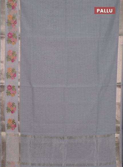 Kota saree grey and off white with plain body and embroidery work border