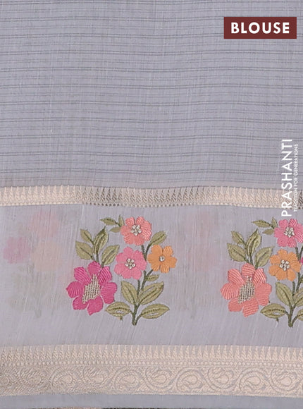 Kota saree grey and off white with plain body and embroidery work border