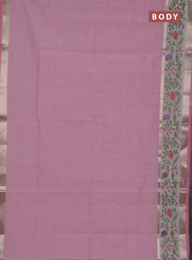 Kota saree light pink and off white with plain body and embroidery work border