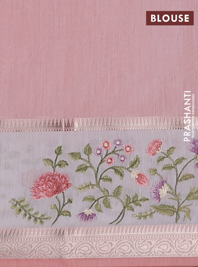 Kota saree peach shade and off white with plain body and embroidery work border