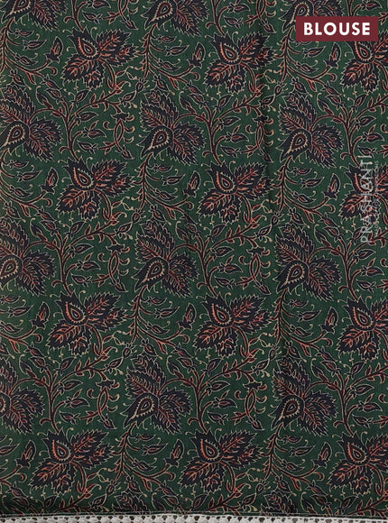 Semi linen tissue saree cream and green with kalamkari applique work and crocia lace work border