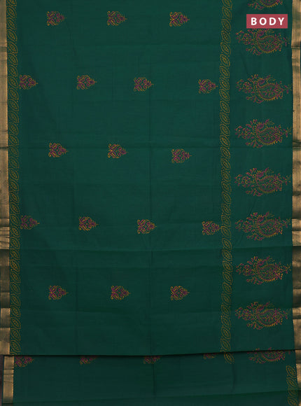 Mangalagiri cotton block printed saree green with butta prints and mangalgiri border
