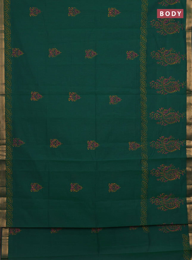 Mangalagiri cotton block printed saree green with butta prints and mangalgiri border