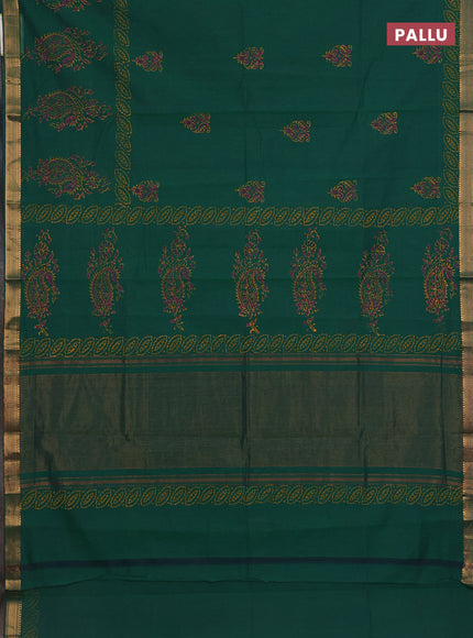Mangalagiri cotton block printed saree green with butta prints and mangalgiri border