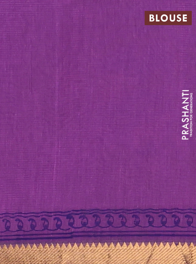 Mangalagiri cotton block printed saree purple with allover prints and mangalgiri border