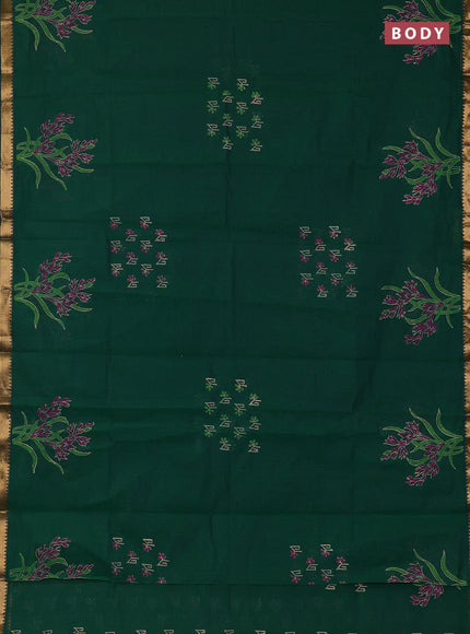 Mangalagiri cotton block printed saree green with butta prints and mangalgiri border